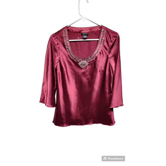 Spense satin top Size Small 3/4 Sleeve Red - Picture 1 of 11